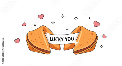 Sweet surprise fortune cookie with lucky message and hearts offers a delightful whimsical touch today