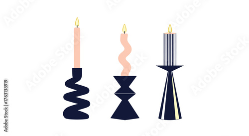 Stylish candles on modern candlesticks for festive decorations and cozy mood lighting in contemporary home interiors