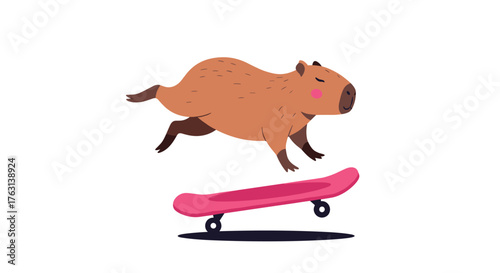 Get stoked with this adorable capybara riding a cool pink skateboard, perfect for a fun and playful design project