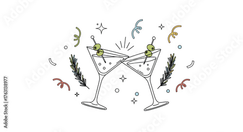 Celebrate special occasions with fun martini toast illustration perfect for social media posts and invitations