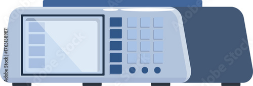 Laboratory equipment displaying empty screen with keypad and buttons, used for precise measurements in scientific research