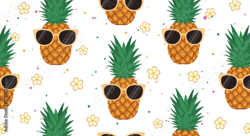 Fun pineapple pattern with sunglasses and flowers for summer vibes or tropical party backdrops that bring smiles