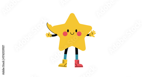 Cheerful star character waving hello ready to brighten your day with its cute boots and smile, perfect for kids projects