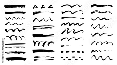 Wallpaper Mural Collection of Black Hand-Drawn Brush Strokes and Lines on White Background Torontodigital.ca