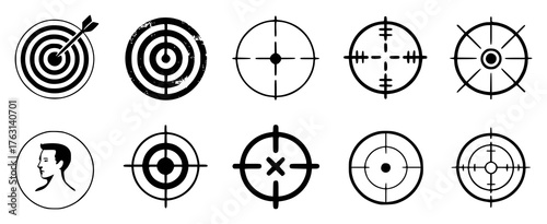 Collection of Target and Crosshair Icons: Aim, Precision, and Focus Symbols