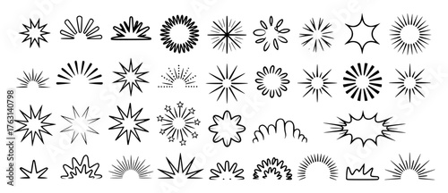 Collection of Black and White Starburst and Sunburst Graphic Elements