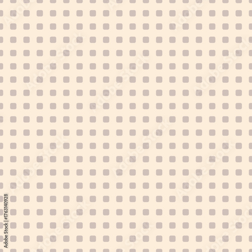 Seamless vector pattern with soft taupe rounded squares on a light cream background. Great for home decor, UI backgrounds, and warm minimalist branding.