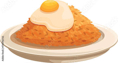 Savory fried rice topped with a perfectly cooked fried egg, served on a clean plate, ready to be enjoyed