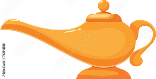Shiny golden magic lamp from arabian nights, waiting to be rubbed to make wishes come true