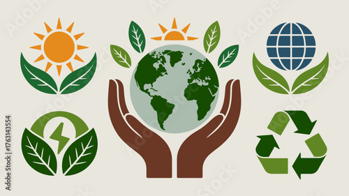 Earth and renewable energy icons