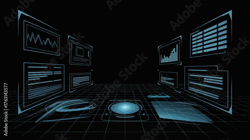 Futuristic digital interface with data displays