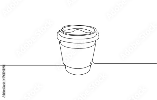 Continuous one line drawing coffee cupholder vector illustration on transparent background.
