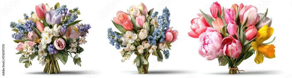 Fototapeta premium Colorful flower bouquets on white background