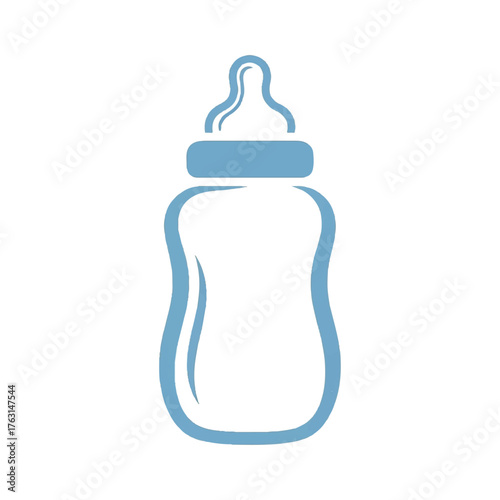 Clean vector outline illustration of a baby feeding bottle in a gentle blue color, symbolizing essential infant care, daily nurturing, and nutrition for newborns and young children