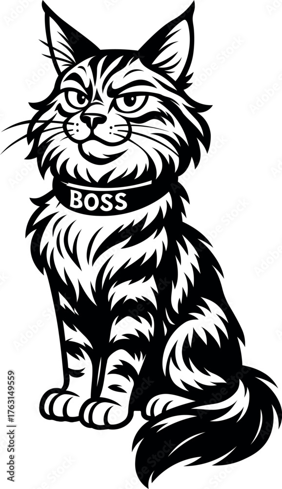 Fototapeta premium Maine Coon cat is wearing a collar