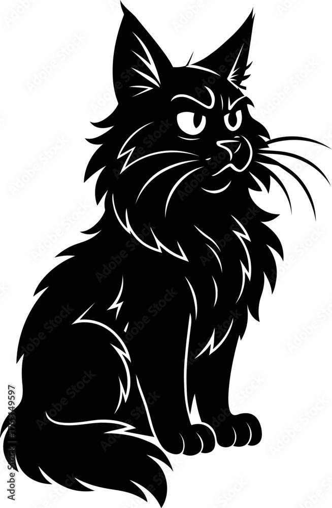 Obraz premium Maine Coon cat sitting in profile with bushy whiskers