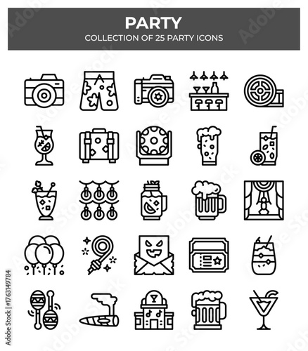 Collection of 25 Party Icons. A Guide to Festive Celebration