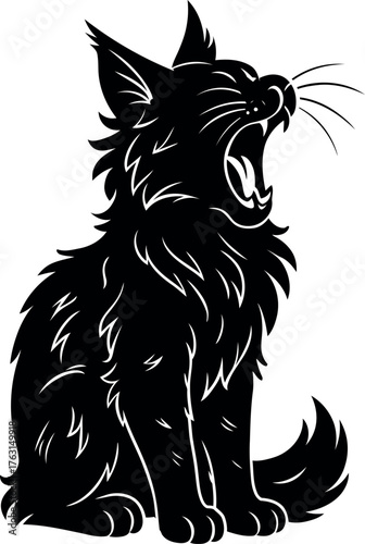 Maine Coon cat yawning with open jaw