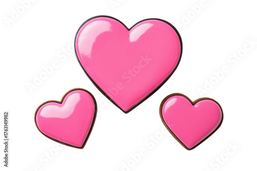 Three pink hearts isolated on transparent background, love and romance concept