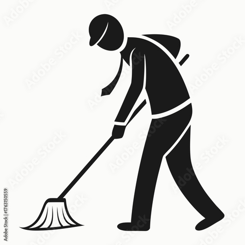 Janitor cleaning the floor with a mop