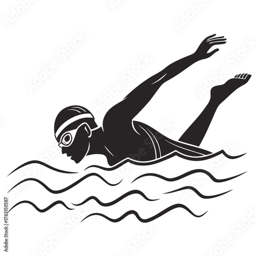 Swimmer in action, swimming in freestyle position