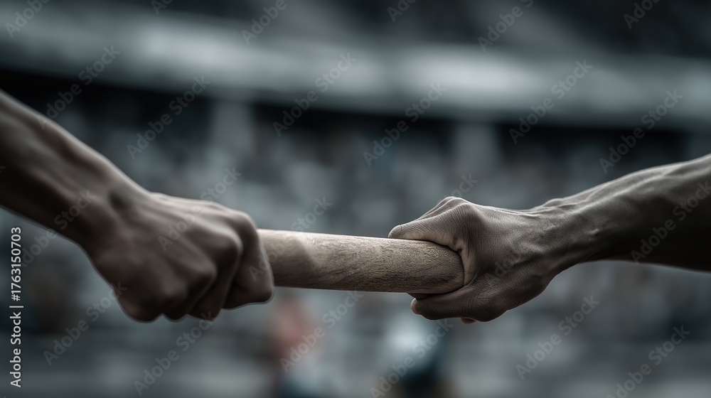Fototapeta premium Hands Gripping Baton During Competitive Tugging