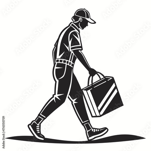 Delivery man carrying shopping bag vector illustration