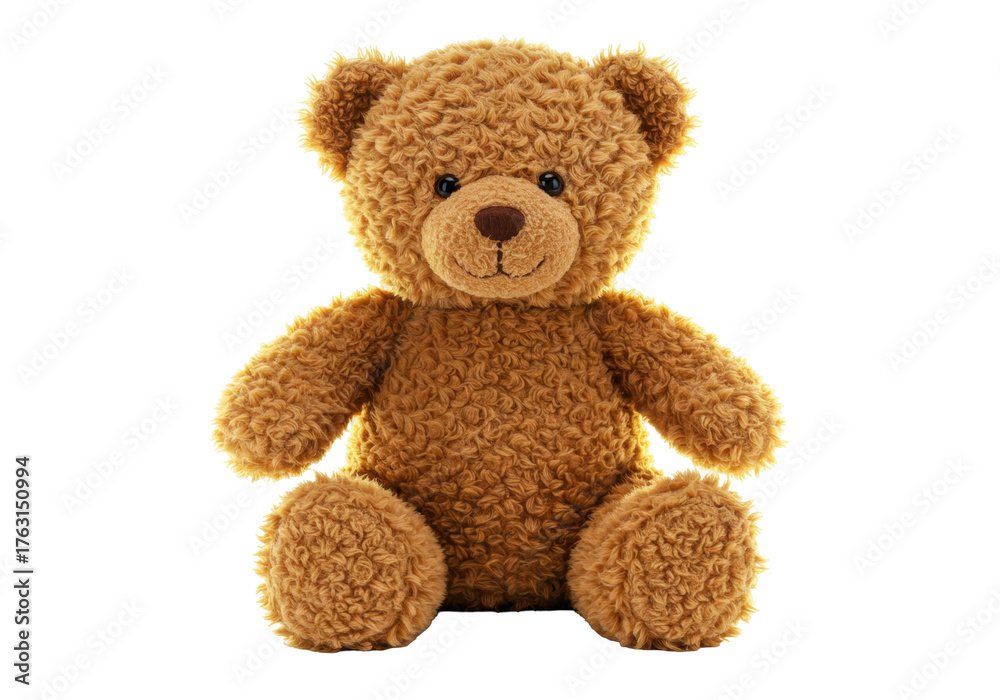 Obraz premium Adorable brown teddy bear isolated, fluffy stuffed animal toy for kids and collectors, PNG format