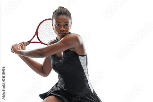 Black woman playing tennis backhand stroke