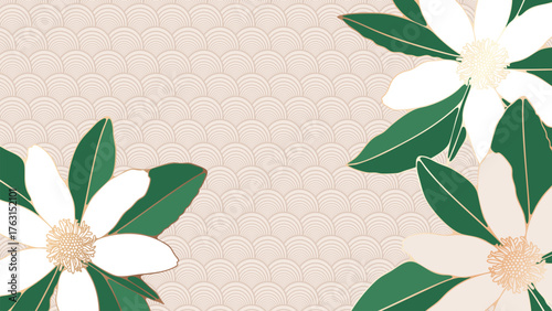 Golden magnolia flowers luxurious abstract vector background in Chinese style