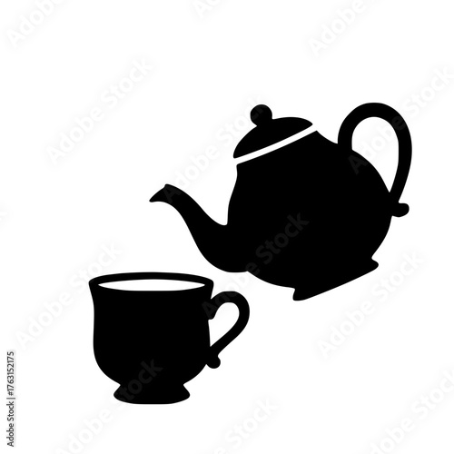 Tea Time Icon, Teapot and Cup Silhouette
