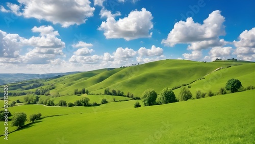 Wallpaper Mural Vibrant Green Rolling Hills Landscape Under a Sunny Blue Sky Torontodigital.ca