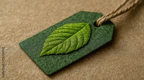 Leaf on eco product tag representing sustainable choices and environmentally friendly products for conscious consumers
