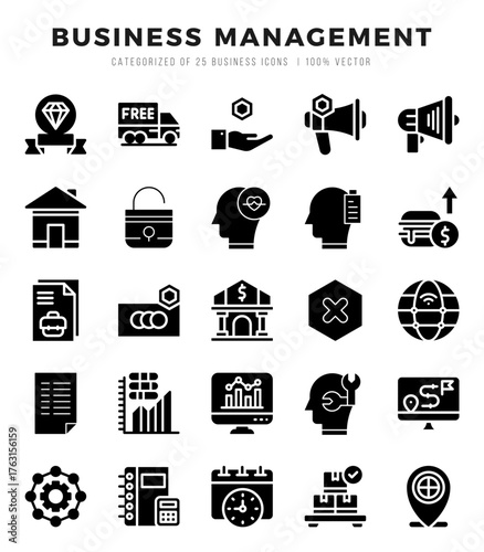 Vector icons set of Business Management. Glyph style Icons.