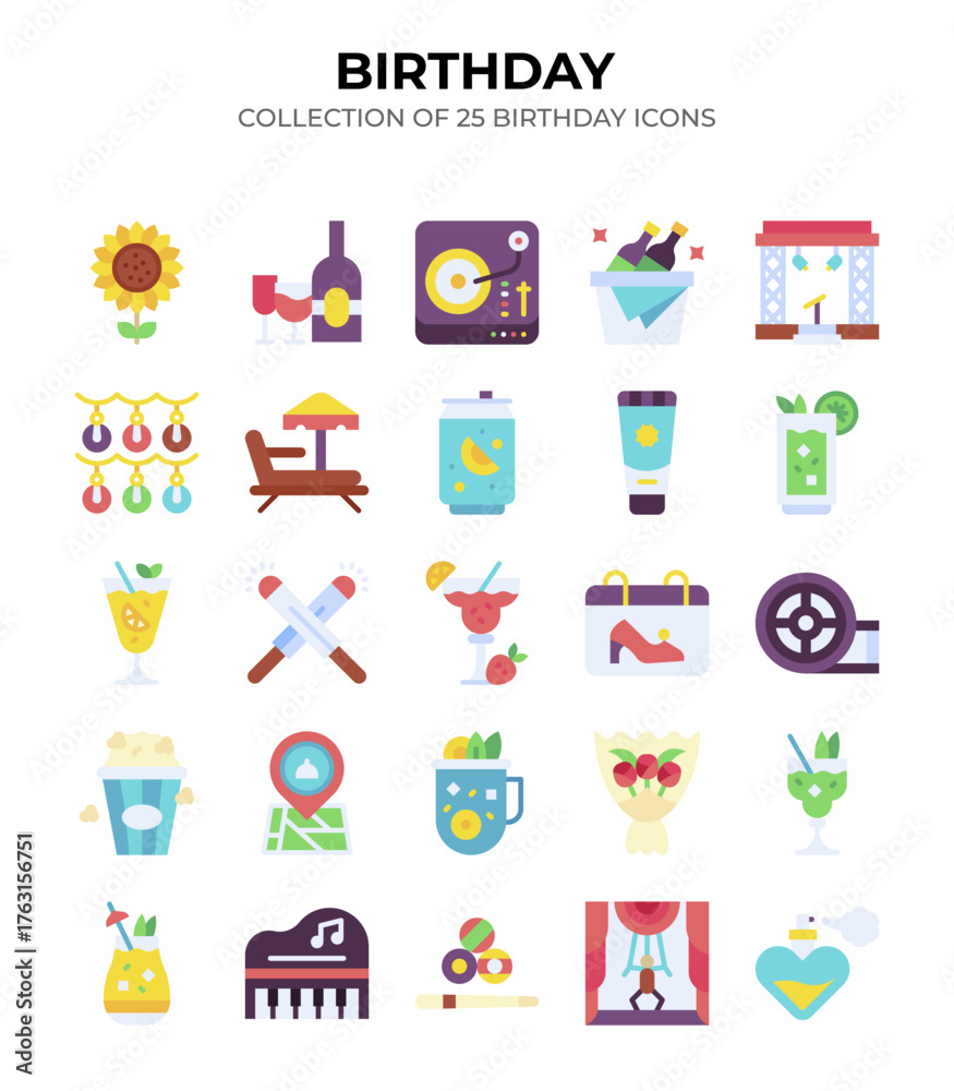 Obraz premium Birthday Icons. A vibrant collection of 25 festive design elements