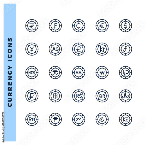 25 Currency Coin Lineal icon pack. vector illustration.