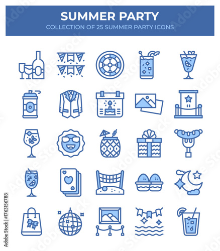 Summer Party Icons. A Collection of 25 Fun Summertime Party Icons