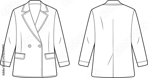 Technical Fashion Flat Sketch of a Gathered Scoop Neck Blouse or Tunic, Flutter Sleeves and Back Slit Opening, Casual Women's Top Vector Outline Template.