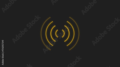 Abstract yellow concentric circles radiating outwards on dark background subtle pulse animation signal wave broadcast communication technology concept