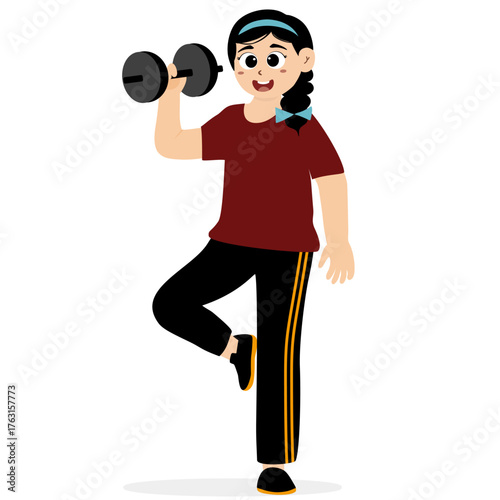 Young Woman Lifting Heavy Barbell Vector. Female athletes or gym instructors lifting heavy barbell on white background. Girls characters with resistance fitness bands and dumbbells