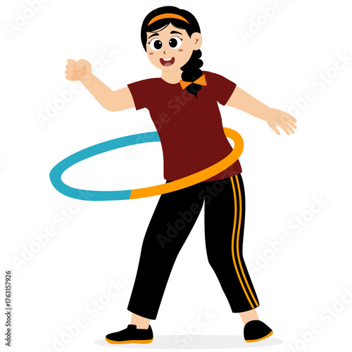 Girls playing hula hoop for sports, gym, fitness purposes.