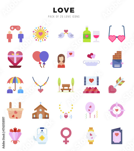 Love Icons Pack. Flat icons set. Flat icon collection set.