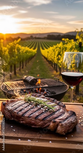 Grilled Steak at Vineyard Sunset - A Culinary Delight.