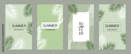 Tropical Palm Leaf Summer Background Pack – Set of abstract green jungle backgrounds for sale banners, social media posts, postcards, flyers, and promotional posters, featuring lush tropical 