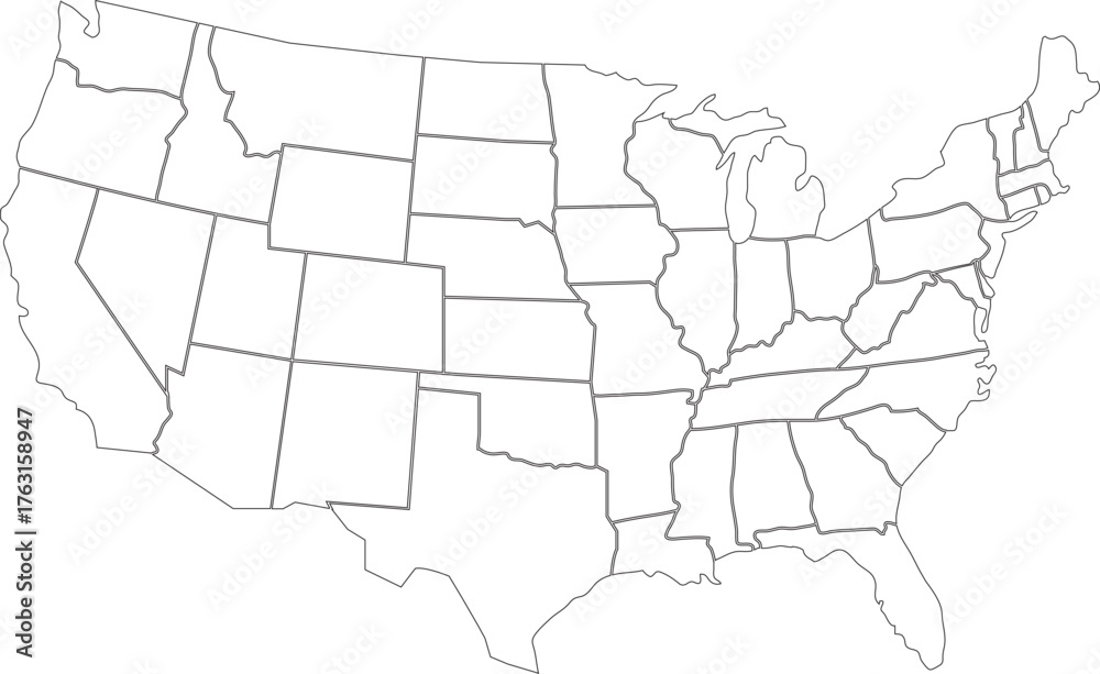 Obraz premium Linear map of USA. United States of America concept map. State maps, Blank outline map of USA vector file