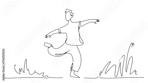 Person in dynamic pose with simple line art