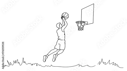 Basketball player dunking in sketch style