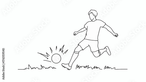 Soccer player kicking ball dynamic line art