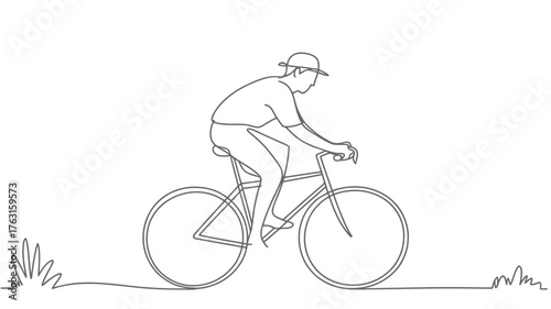 Man riding bicycle in simple line art