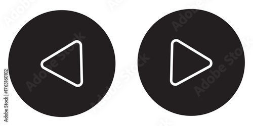 Play button icon vector symbol. Music video start. Two variations of a play button icon inside a circle. round play button icons with triangle in the center, simple modern vector design for media use.